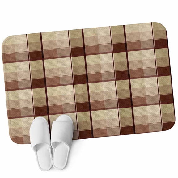 Front Door Mat 15.7"x23.6", Brown Plaid Non Slip Backing & Low Profile Doormats, Absorbent Muddy Dirt Trapper Door Mats for Front Back Door All-Weather Modern Abstract Ombre Gingham Checkered