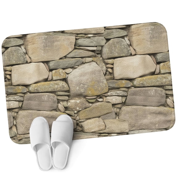 Front Door Mat 15.7"x23.6", Brown Stone Wall Non Slip Backing & Low Profile Doormats, Absorbent Muddy Dirt Trapper Door Mats for Front Back Door All-Weather Vintage Country Rocks Brick Pattern