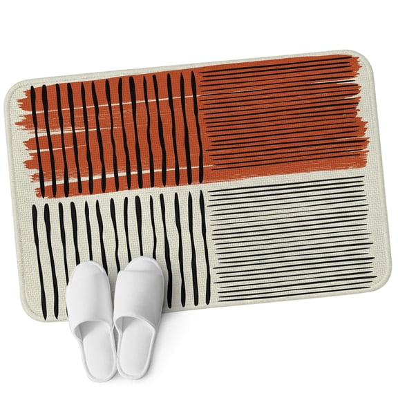 Front Door Mat 15.7"x23.6", Brown Striped Non Slip Backing & Low Profile Doormats, Absorbent Muddy Dirt Trapper Door Mats for Front Back Door All-Weather Farmhouse Stripes Modern Abstract Art