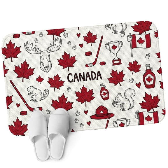 Front Door Mat 15.7"x23.6", Canada Style Non Slip Backing & Low Profile Doormats, Absorbent Muddy Dirt Trapper Door Mats for Front Back Door Entryway All-Weather Watercolor Red Maple Leaf Deers