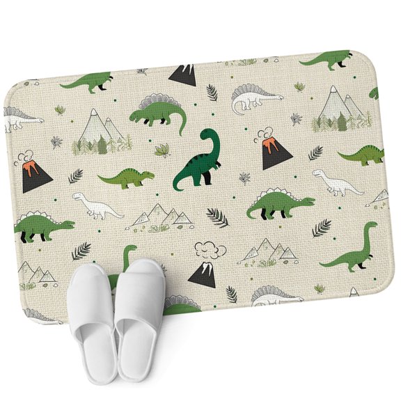Front Door Mat 15.7"x23.6", Cartoon Dinosaurs Non Slip Backing & Low Profile Doormats, Absorbent Muddy Dirt Trapper Door Mats for Front Back Door All-Weather Funny Cute Farmhouse Mountain Leaves