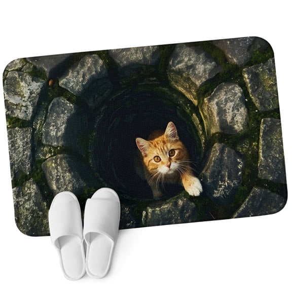 Front Door Mat 15.7"x23.6", Cat Non Slip Backing & Low Profile Doormats, Absorbent Muddy Dirt Trapper Door Mats for Front Back Door Entryway All-Weather Stone Well Darkness Rustic Mysterious