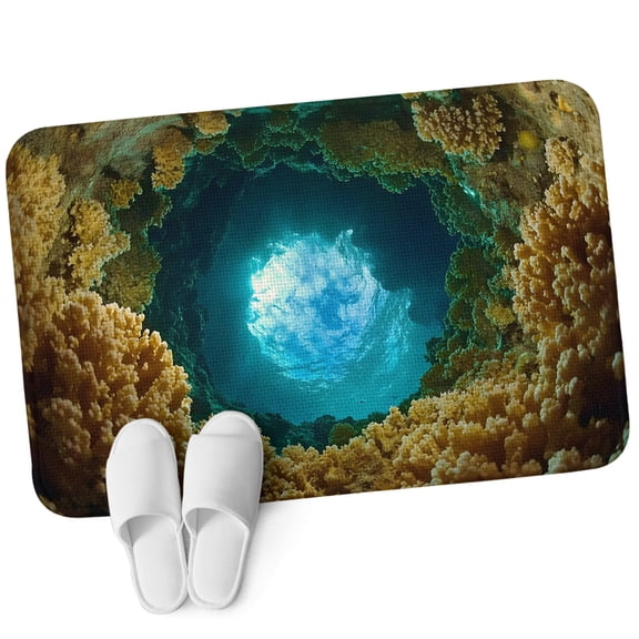 Front Door Mat 15.7"x23.6", Cave Opening Non Slip Backing & Low Profile Doormats, Absorbent Muddy Dirt Trapper Door Mats for Front Back Door Entryway All-Weather Nature Sunlight Stone Blue