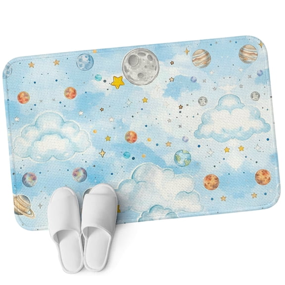 Front Door Mat 15.7"x23.6", Children's Day Non Slip Backing & Low Profile Doormats, Absorbent Muddy Dirt Trapper Door Mats for Front Back Door Entryway All-Weather Galaxy Universe Stars Planets Moons
