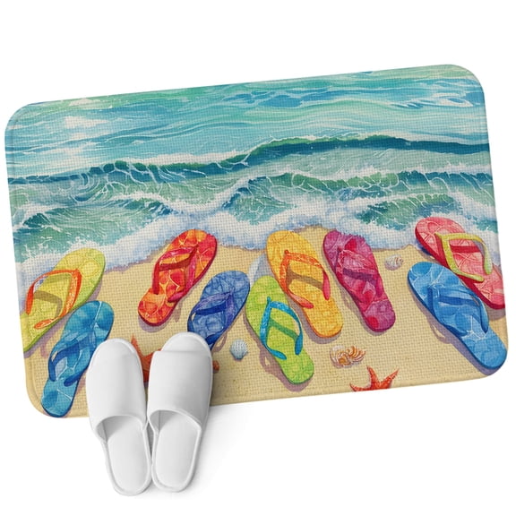 Front Door Mat 15.7"x23.6", Coastal Beach Non Slip Backing & Low Profile Doormats, Absorbent Muddy Dirt Trapper Door Mats for Front Back Door All-Weather Summer Nautical Ocean Sea Waves Blue Brown