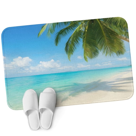 Front Door Mat 15.7"x23.6", Coastal Beach Non Slip Backing Low Profile Doormats, Absorbent Muddy Dirt Trapper Door Mats for Front Back Door All-Weather Summer Coconut Trees Tropical Plants Palm Waves
