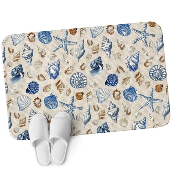 Front Door Mat 15.7"x23.6", Coastal Beach Non Slip Backing & Low Profile Doormats, Absorbent Muddy Dirt Trapper Door Mats for Front Back Door All-Weather Summer Shell Conch Starfish Ocean Rustic