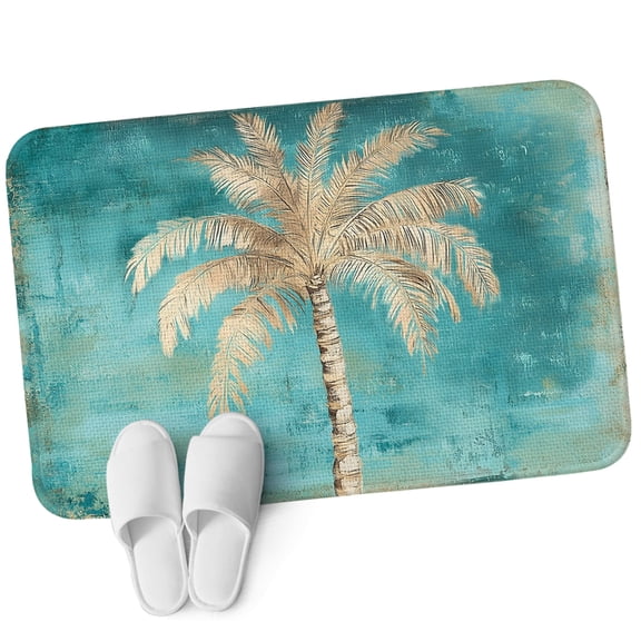 Front Door Mat 15.7"x23.6", Coastal Beach Tree Non Slip Backing & Low Profile Doormats, Absorbent Muddy Dirt Trapper Door Mats for Front Back Door All-Weather Vintage Teal Brown Tropical Palm Tree
