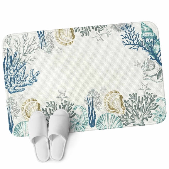 Front Door Mat 15.7"x23.6", Coastal Non Slip Backing & Low Profile Doormats, Absorbent Muddy Dirt Trapper Door Mats for Front Back Door Entryway All-Weather Ocean Coral Shell Turquoise Blue Conch