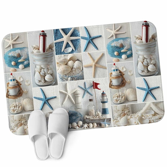 Front Door Mat 15.7"x23.6", Coastal Non Slip Backing & Low Profile Doormats, Absorbent Muddy Dirt Trapper Door Mats for Front Back Door Entryway All-Weather Summer Beach Starfish Nautical Sea Shell