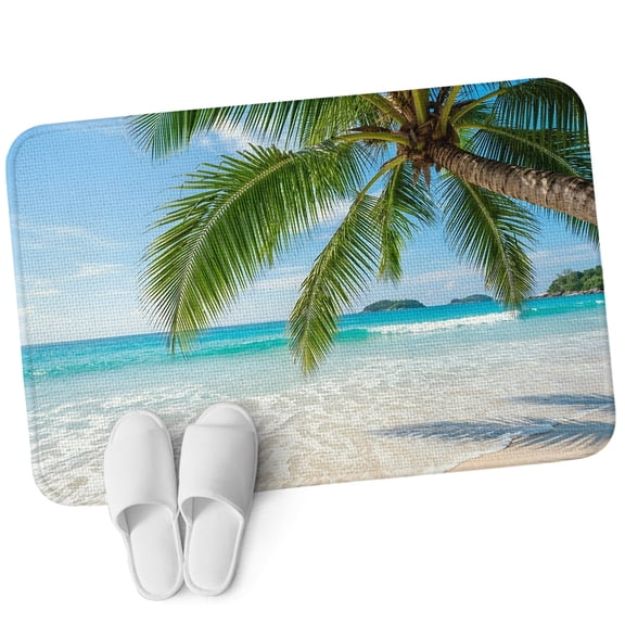 Front Door Mat 15.7"x23.6", Coastal Palm Trees Non Slip Backing & Low Profile Doormats, Absorbent Muddy Dirt Trapper Door Mats for Front Back Door All-Weather Summer Beach Tropical Seaside Ocean