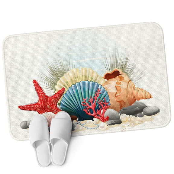 Front Door Mat 15.7"x23.6", Coastal Shell Non Slip Backing & Low Profile Doormats, Absorbent Muddy Dirt Trapper Door Mats for Front Back Door Entryway All-Weather Summer Beach Conch Coral Starfish