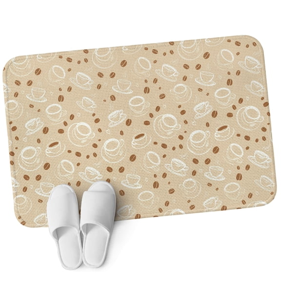 Front Door Mat 15.7"x23.6", Coffee Cups Non Slip Backing & Low Profile Doormats, Absorbent Muddy Dirt Trapper Door Mats for Front Back Door All-Weather Vintage Country Leisure Coffee Beans Beige