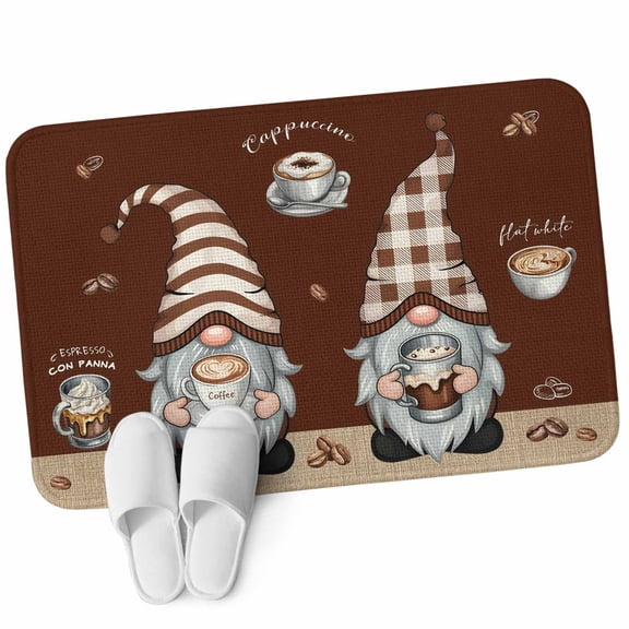 Front Door Mat 15.7"x23.6", Coffee Gnomes Non Slip Backing & Low Profile Doormats, Absorbent Muddy Dirt Trapper Door Mats for Front Back Door Entryway All-Weather Coffee Beans Cups Brown