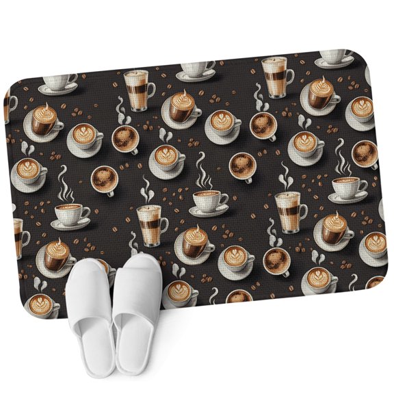 Front Door Mat 15.7"x23.6", Coffee Non Slip Backing & Low Profile Doormats, Absorbent Muddy Dirt Trapper Door Mats for Front Back Door Entryway All-Weather Hot Cafe Cup Beans Modern Retro Black