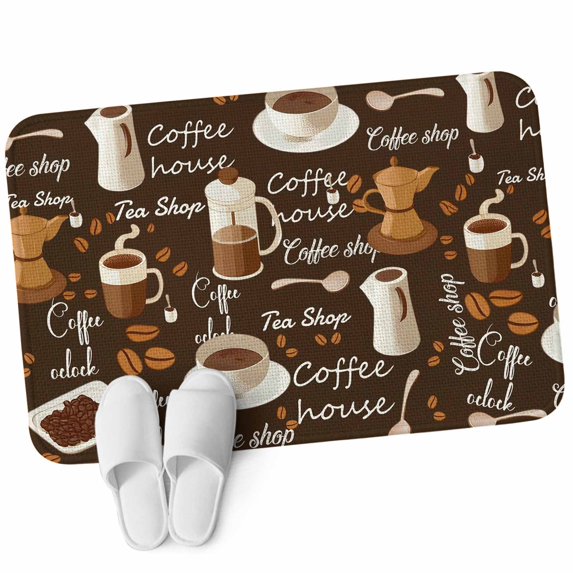 Front Door Mat 15.7"x23.6", Coffee Non Slip Backing & Low Profile Doormats, Absorbent Muddy Dirt Trapper Door Mats for Front Back Door Entryway Brown Retro Coffee Theme Beans Latte Tea Cup