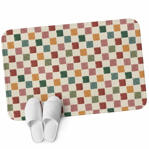 Front Door Mat 15.7"x23.6", Colorful Checkered Non Slip Backing & Low Profile Doormats, Absorbent Muddy Dirt Trapper Door Mats for Front Back Door Entryway Vintage Plaid Grid Geometric Beige