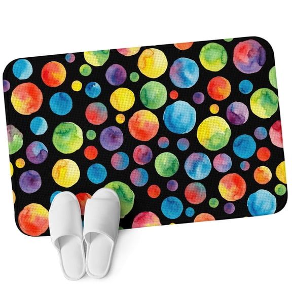 Front Door Mat 15.7"x23.6", Colorful Polka Dot Non Slip Backing & Low Profile Doormats, Absorbent Muddy Dirt Trapper Door Mats for Front Back Door All-Weather Cartoon Watercolor Graffiti Black