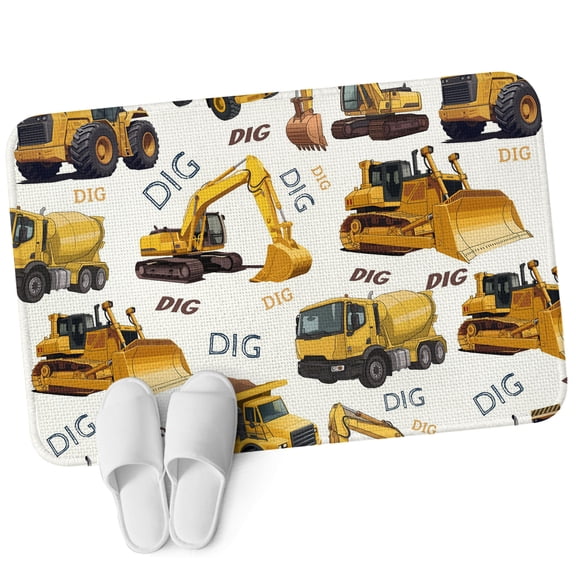 Front Door Mat 15.7"x23.6", Construction Truck Non Slip Backing & Low Profile Doormats, Absorbent Muddy Dirt Trapper Door Mats for Front Back Door All-Weather Cartoon Grips and Bulldozers Stirrup Car