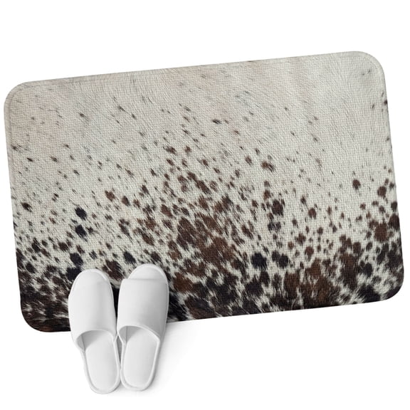 Front Door Mat 15.7"x23.6", Cow Fur Print Non Slip Backing & Low Profile Doormats, Absorbent Muddy Dirt Trapper Door Mats for Front Back Door All-Weather Farmhouse Vintage Country Cowhide Black Grey