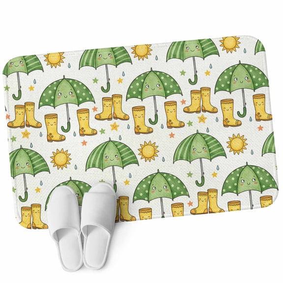 Front Door Mat 15.7"x23.6", Cute Green Umbrella Non Slip Backing & Low Profile Doormats, Absorbent Muddy Dirt Trapper Door Mats for Front Back Door Entryway All-Weather Cartoon Rain Boots