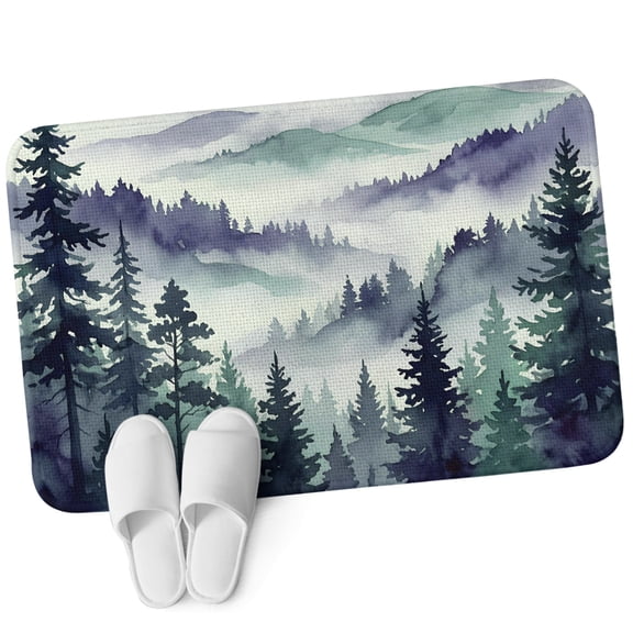 Front Door Mat 15.7"x23.6", Dark Purple Forest Non Slip Backing & Low Profile Doormats, Absorbent Muddy Dirt Trapper Door Mats for Front Back Door All-Weather Watercolor Clouds Trees Mountain