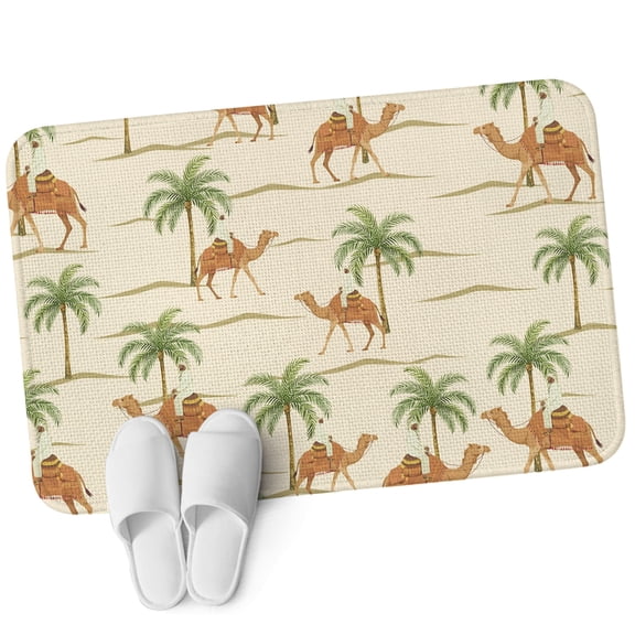 Front Door Mat 15.7"x23.6", Date Coconut Tree Non Slip Backing & Low Profile Doormats, Absorbent Muddy Dirt Trapper Door Mats for Front Back Door All-Weather Desert Camels Botanical Tropical Beige