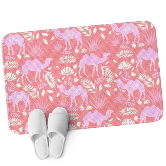Front Door Mat 15.7"x23.6", Desert Camel Non Slip Backing & Low Profile Doormats, Absorbent Muddy Dirt Trapper Door Mats for Front Back Door All-Weather Vintage Sand Camel Leaves Flower Pattern Pink