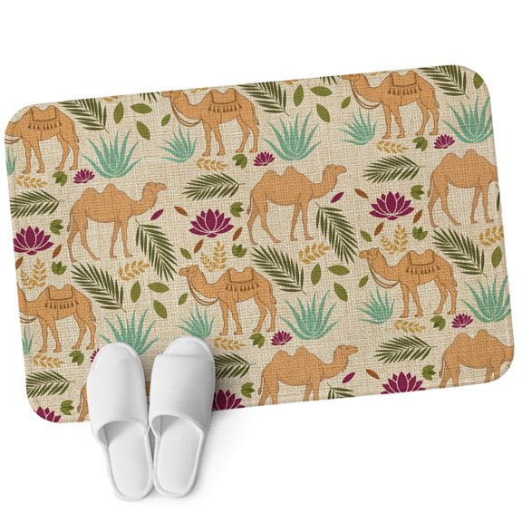 Front Door Mat 15.7"x23.6", Desert Camels Non Slip Backing & Low Profile Doormats, Absorbent Muddy Dirt Trapper Door Mats for Front Back Door All-Weather Vintage Sand Animals Aloe Vera Leaves Beige