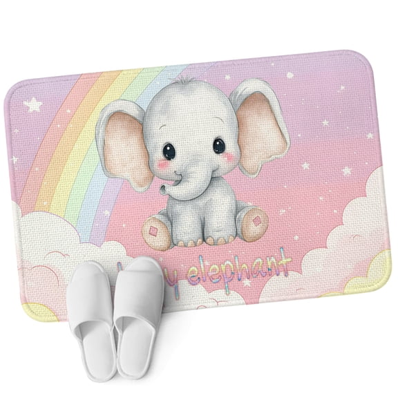 Front Door Mat 15.7"x23.6", Elephants Non Slip Backing & Low Profile Doormats, Absorbent Muddy Dirt Trapper Door Mats for Front Back Door Entryway All-Weather Cute Rainbow Clouds Pink Purple