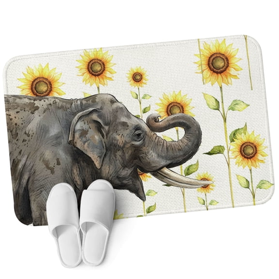 Front Door Mat 15.7"x23.6", Elephants Sunflowers Non Slip Backing & Low Profile Doormats, Absorbent Muddy Dirt Trapper Door Mats for Front Back Door All-Weather Yellow Floral Modern Farmhouse Art