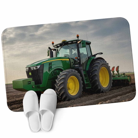 Front Door Mat 15.7"x23.6", Farm Tractor Non Slip Backing & Low Profile Doormats, Absorbent Muddy Dirt Trapper Door Mats for Front Back Door Entryway Green Truck Country Rustic Field Harvester