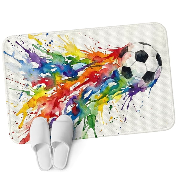 Front Door Mat 15.7"x23.6", Football Colorful Splash Non Slip Backing & Low Profile Doormats, Absorbent Muddy Dirt Trapper Door Mats for Front Back Door All-Weather Modern Abstract Art Oil Painting
