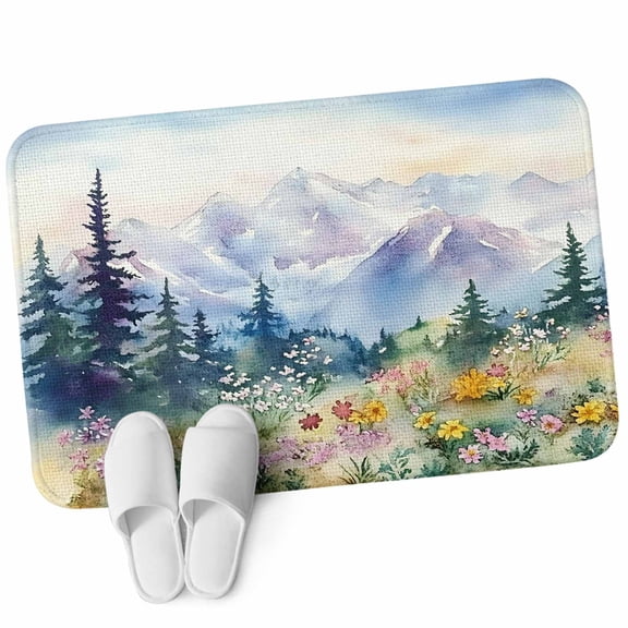 Front Door Mat 15.7"x23.6", Forest Mountains Non Slip Backing & Low Profile Doormats, Absorbent Muddy Dirt Trapper Door Mats for Front Back Door Entryway All-Weather Watercolor Natural Flower Tree