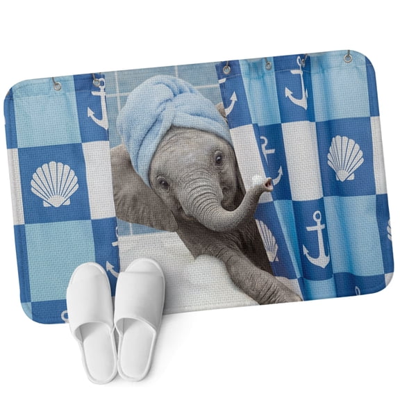 Front Door Mat 15.7"x23.6", Funny Elephant Non Slip Backing & Low Profile Doormats, Absorbent Muddy Dirt Trapper Door Mats for Front Back Door All-Weather Cute Art Modern Lovely Animals on Showering