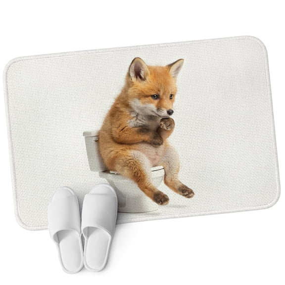 Front Door Mat 15.7"x23.6", Funny Foxes Non Slip Backing & Low Profile Doormats, Absorbent Muddy Dirt Trapper Door Mats for Front Back Door Entryway All-Weather Cute Art Fun Lovely Animals on Toilets