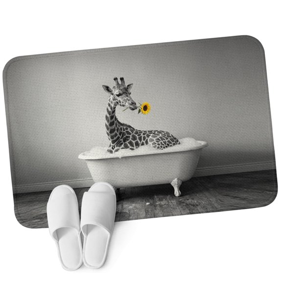 Front Door Mat 15.7"x23.6", Funny Giraffes Non Slip Backing & Low Profile Doormats, Absorbent Muddy Dirt Trapper Door Mats for Front Back Door All-Weather Cute Art Vintage Lovely Animals on Bathtub
