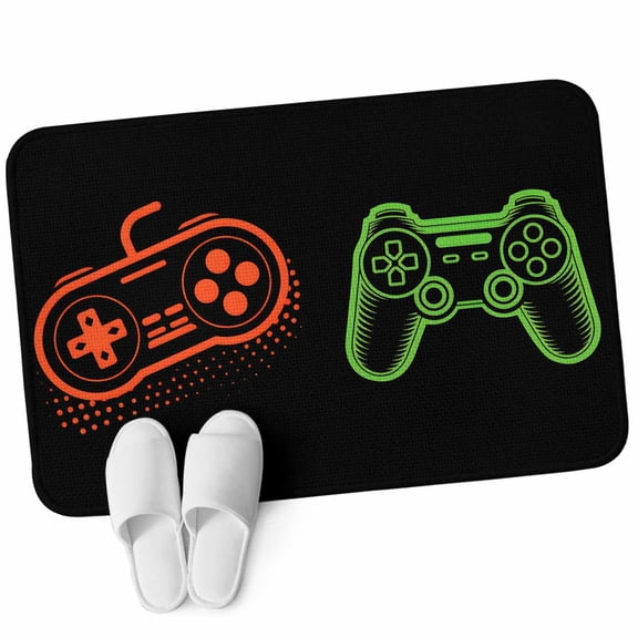 Front Door Mat 15.7"x23.6", Game Controller Non Slip Backing & Low Profile Doormats, Absorbent Muddy Dirt Trapper Door Mats for Front Back Door Entryway All-Weather Modern Art Gaming Handheld Black