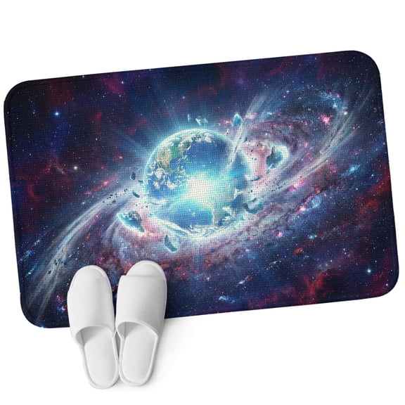 Front Door Mat 15.7"x23.6", Global Explosion Non Slip Backing & Low Profile Doormats, Absorbent Muddy Dirt Trapper Door Mats for Front Back Door All-Weather Modern Abstract Art Galaxy Universe