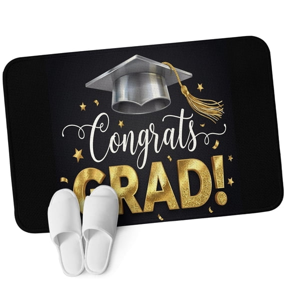 Front Door Mat 15.7"x23.6", Graduation Non Slip Backing & Low Profile Doormats, Absorbent Muddy Dirt Trapper Door Mats for Front Back Door Entryway All-Weather School Grad Gold Stars Black
