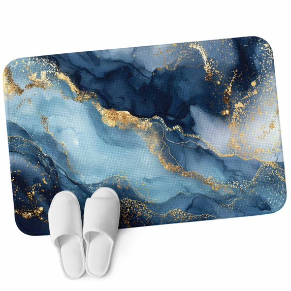 Front Door Mat 15.7"x23.6", Gray Blue Golden Marble Non Slip Backing & Low Profile Doormats, Absorbent Muddy Dirt Trapper Door Mats for Front Back Door All-Weather Abstract Modern Marble Crack