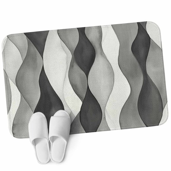 Front Door Mat 15.7"x23.6", Gray Stripes Non Slip Backing & Low Profile Doormats, Absorbent Muddy Dirt Trapper Door Mats for Front Back Door Entryway Vintage Farmhouse Greyish Ripple Pattern