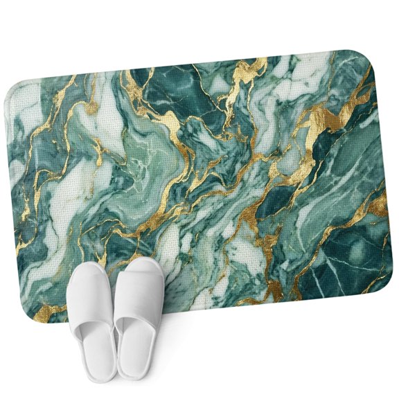 Front Door Mat 15.7"x23.6", Green Ombre Golden Marble Non Slip Backing & Low Profile Doormats, Absorbent Muddy Dirt Trapper Door Mats for Front Back Door Entryway All-Weather Abstract Marble Crack