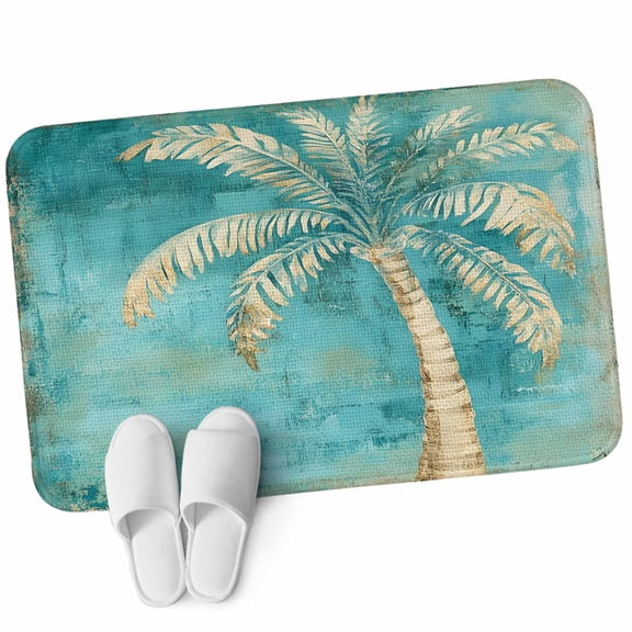 Front Door Mat 15.7"x23.6", Green Tree Coastal Beach Non Slip Backing & Low Profile Doormats, Absorbent Muddy Dirt Trapper Door Mats for Front Back Door Entryway All-Weather Vintage Tropical Plant