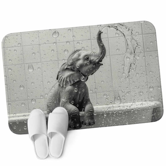 Front Door Mat 15.7"x23.6", Grey Elephant Non Slip Backing & Low Profile Doormats, Absorbent Muddy Dirt Trapper Door Mats for Front Back Door Entryway All-Weather Modern Art Bathtub