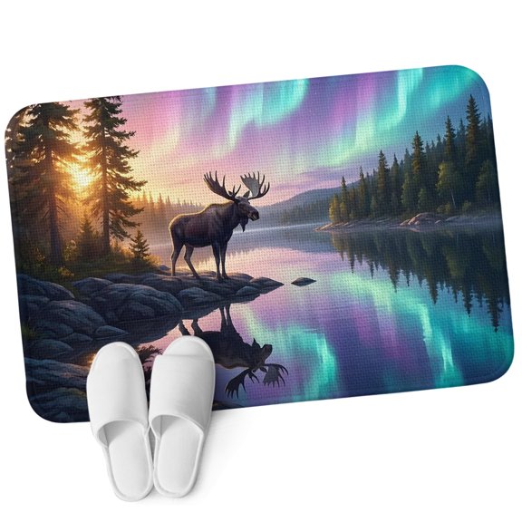 Front Door Mat 15.7"x23.6", Grey Moose Non Slip Backing & Low Profile Doormats, Absorbent Muddy Dirt Trapper Door Mats for Front Back Door Entryway All-Weather Forest Modern Art Teal Purple Sky