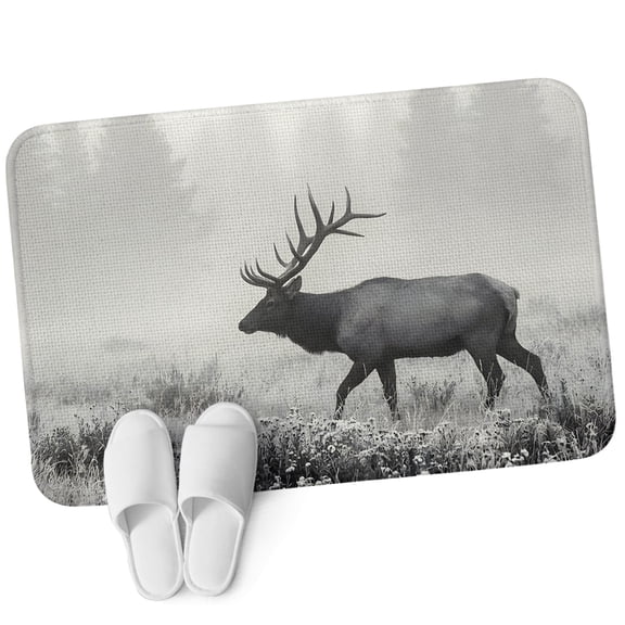Front Door Mat 15.7"x23.6", Grey Moose Non Slip Backing & Low Profile Doormats, Absorbent Muddy Dirt Trapper Door Mats for Front Back Door Entryway All-Weather Forest Modern Art Animals
