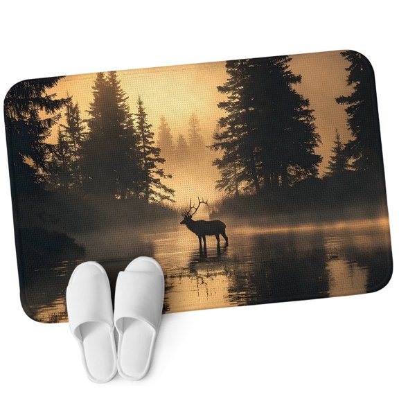 Front Door Mat 15.7"x23.6", Grey Moose Vintage Non Slip Backing & Low Profile Doormats, Absorbent Muddy Dirt Trapper Door Mats for Front Back Door All-Weather Retro Forest Animals Silhouettes