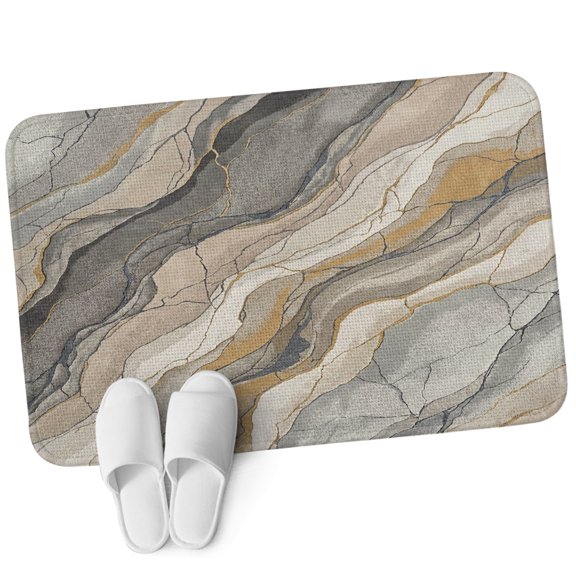 Front Door Mat 15.7"x23.6", Grey Yellow Marble Non Slip Backing & Low Profile Doormats, Absorbent Muddy Dirt Trapper Door Mats for Front Back Door All-Weather Modern Ink Painting Abstract Art