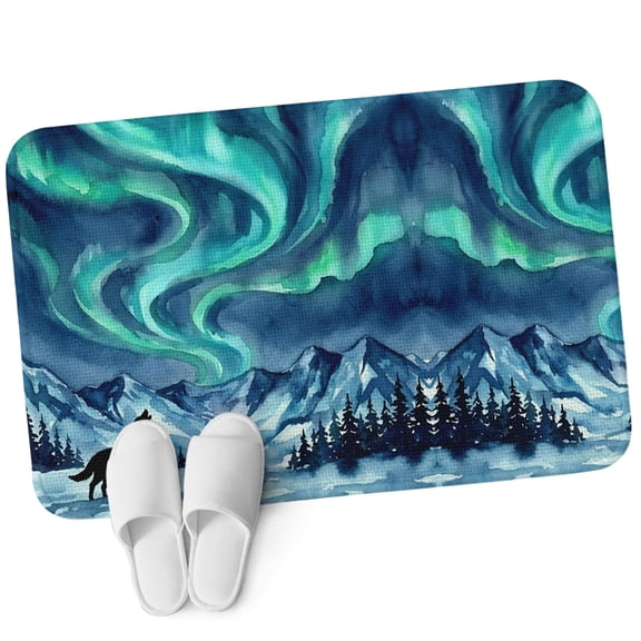 Front Door Mat 15.7"x23.6", Howling Wolf Non Slip Backing & Low Profile Doormats, Absorbent Muddy Dirt Trapper Door Mats for Front Back Door All-Weather Boho Sky Boho Navy Turquoise Snowy Rustic
